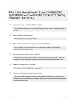 PRN 1562 Mental Health Exam 2 COMPLETE QUESTIONS AND ANSWERS 2024/2025 (100%) VERIFIED | RATED A+