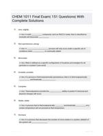 CHEM 1011 Final Exam| 151 Questions| With Complete Solutions