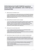 HOSA Behavioral Health SAMHSA questions QUESTIONS AND ANSWERS 100% VERIFIED A+ GUARANTEED