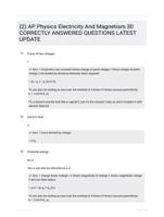 (2) AP Physics Electricity And Magnetism 30 CORRECTLY ANSWERED QUESTIONS LATEST UPDATE