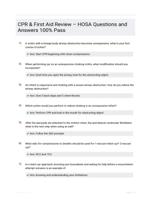 CPR & First Aid Review  HOSA Questions and Answers 100% Pass