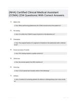 (NHA) Certified Clinical Medical Assistant (CCMA) |234 Questions| With Correct Answers.