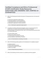 Certified Compliance and Ethics Professional (CCEP) Certification Study Resources QUESTIONS AND ANSWERS 100% VERIFIED A+ GUARANTEED