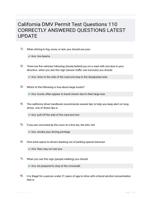 California DMV Permit Test Questions 110 CORRECTLY ANSWERED QUESTIONS LATEST UPDATE