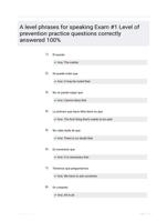 A level phrases for speaking Exam #1 Level of prevention practice questions correctly answered 100%