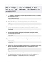 Unit 1, Assign. 22: Quiz 2: Elements of Work QUESTIONS AND ANSWERS 100% VERIFIED A+ GUARANTEED