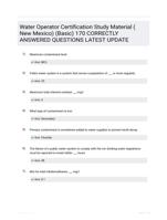 Water Operator Certification Study Material ( New Mexico) (Basic) 170 CORRECTLY ANSWERED QUESTIONS LATEST UPDATE