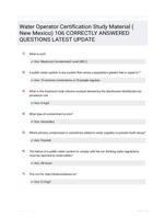 Water Operator Certification Study Material ( New Mexico) 106 CORRECTLY ANSWERED QUESTIONS LATEST UPDATE