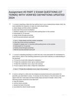 Assignment #3 PART 2 EXAM QUESTIONS (37 TERMS) WITH VERIFIED DEFINITIONS UPDATED 2024