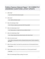 Politics Pearson Edexcel Paper 1 39 CORRECTLY ANSWERED QUESTIONS LATEST UPDATE