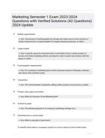 Marketing Semester 1 Exam 2023-2024 Questions with Verified Solutions (42 Questions) 2024 Update