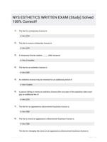 NYS ESTHETICS WRITTEN EXAM (Study) Solved 100% Correct!!