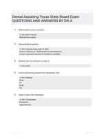 Dental Assisting Texas State  Board Exam QUESTIONS AND ANSWERS BY DR.A 