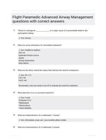 Flight Paramedic Advanced Airway Management questions with correct answers