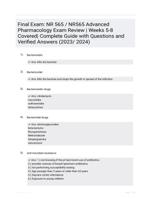 Final Exam: NR 565 / NR565 Advanced Pharmacology Exam Review | Weeks 5-8 Covered| Complete Guide with Questions and Verified Answers (2023/ 2024)