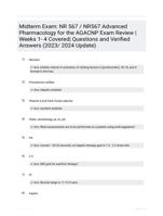 Midterm Exam: NR 567 / NR567 Advanced Pharmacology for the AGACNP Exam Review | Weeks 1- 4 Covered| Questions and Verified Answers (2023/ 2024 Update)