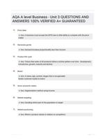 AQA A level Business - Unit 3 QUESTIONS AND ANSWERS 100% VERIFIED A+ GUARANTEED