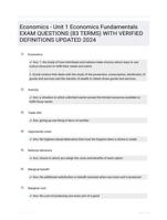 Economics - Unit 1 Economics Fundamentals EXAM QUESTIONS (83 TERMS) WITH VERIFIED DEFINITIONS UPDATED 2024