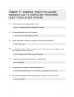 Chapter 17- Alabama Property & Casualty Insurance Law 12 CORRECTLY ANSWERED QUESTIONS LATEST UPDATE