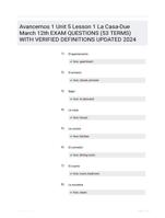 Avancemos 1 Unit 5 Lesson 1 La Casa-Due March 12th EXAM QUESTIONS (53 TERMS) WITH VERIFIED DEFINITIONS UPDATED 2024