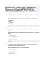 WGU Master's Course C795 - Cybersecurity Management II Tactical 270 CORRECTLY ANSWERED QUESTIONS LATEST UPDATE