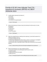 Florida 6-20 All Lines Adjuster Test 276 - Questions & Answers (RATED A+) BEST VERSION 2023