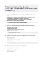 Phlebotomy Practice Test Questions QUESTIONS AND ANSWERS 100% VERIFIED A+ GUARANTEED