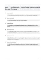 Unit 7 - Assignment 9 Study Guide Questions and Correct Answers