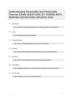 Understanding Personality and Personality Theories EXAM QUESTIONS (51 TERMS) WITH VERIFIED DEFINITIONS UPDATED 2024