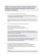 State of Colorado Motor Vehicle Dealer Board Mastery Examination Questions and Answers (2023/2024) (Verified Answers)