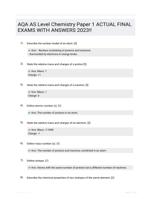 AQA AS Level Chemistry Paper 1 ACTUAL FINAL EXAMS WITH ANSWERS 2023!!