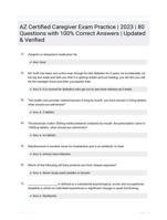 AZ Certified Caregiver Exam Practice | 2023 | 80 Questions with 100% Correct Answers | Updated & Verified