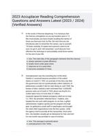 2023 Accuplacer Reading Comprehension Questions and Answers Latest (2023 / 2024) (Verified Answers)