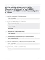 Annual OSD Records and Information Management Training (Pre-Test) | 2023 | Questions with 100% Correct Answers | Updated & Verified