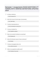 Semester 1 Assignments EXAM QUESTIONS (77 TERMS) WITH VERIFIED DEFINITIONS UPDATED 2024