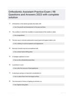 Orthodontic Assistant Practice Exam | 98 Questions and Answers 2023 with complete solution