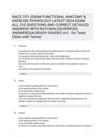 NACE CP1 (EXAM FUNCTIONAL ANATOMY & EXERCISE PHYSIOLOGY LATEST 2024 EXAM ALL 210 QUESTIONS AND CORRECT DETAILED ANSWERS WITH RATIONALES(VERIFIED ANSWERS)|ALREADY GRADED A+) - Do Tests (Start with Terms)