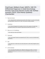 Final Exam: Midterm Exam: NR576 / NR 576 Differential Diagnosis in Adult-Gerontology Primary Care Exam Review| Guide with Verified Answers (2023/ 2024 Newly Updated) -Chamberlain