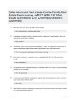 Sales Associate Pre-License Course Florida Real Estate Exam sunday LATEST   WITH 137 REAL EXAM QUESTIONS  AND ANSWERS(VERIFIED ANSWERS)