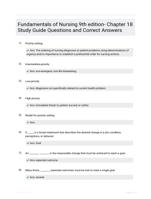 Fundamentals of Nursing 9th edition- Chapter 18 Study Guide Questions and Correct Answers