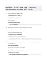 Michigan Life Insurance State Exam | 150 Questions and Answers 100% Correct 