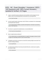 XCEL - NY - Exam Simulator 1 Insurance | 2023 | 160 Questions with 100% Correct Answers | Updated & Verified | 22 Pages