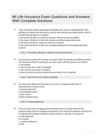 MI Life Insurance Exam Questions and Answers With Complete Solutions  