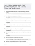 Quiz 1: Gaming and simulations EXAM QUESTIONS (32 TERMS) WITH VERIFIED DEFINITIONS UPDATED 2024