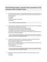 Florida Real Estate License Exam Questions And Answers With Verified Tests