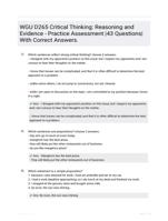 WGU D265 Critical Thinking: Reasoning and Evidence - Practice Assessment 43 CORRECTLY ANSWERED QUESTIONS LATEST UPDATE