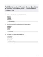 Part I Spinal Anatomy Practice Exam - Questions & Answers (Scored A+) 100% Guaranteed Best Update 2024