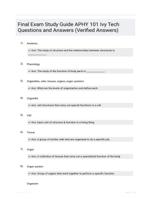 Final Exam Study Guide APHY 101 Ivy Tech  Questions and Answers (Verified Answers)