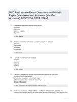 NYC Real estate Exam Questions with Math Paper Questions and  Answers (Verified  Answers) BEST FOR 2024  EXAM