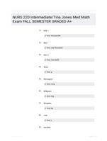 NURS 220 Intermediate/Tina Jones Med Math Exam  FALL SEMESTER GRADED A+